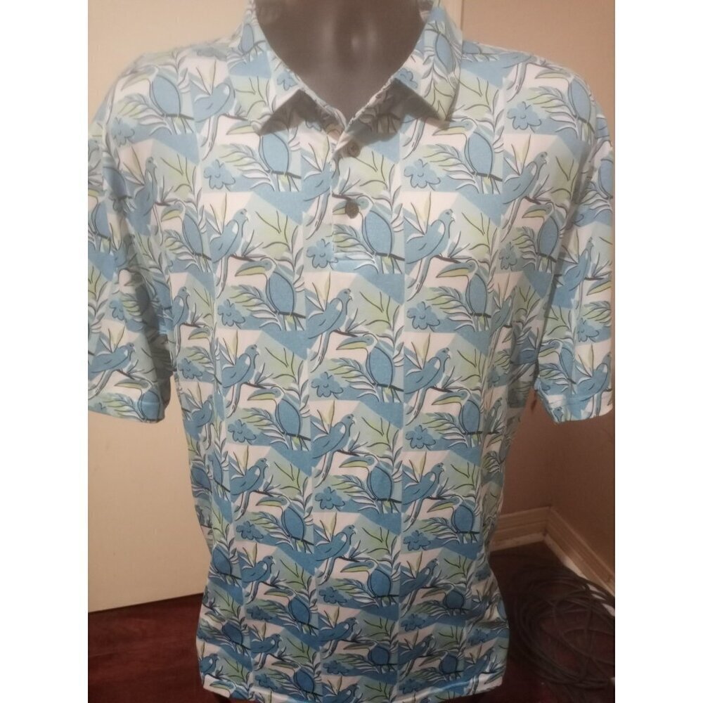 Jack Nicklaus Men's XL Golf Polo Shirt Eco Choice Flamingo Floral Print Blue